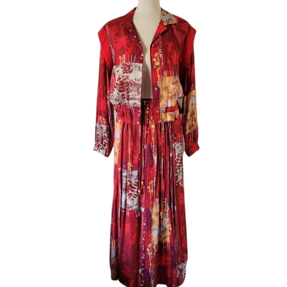 Vintage‎ - Bonnie Boynton Red Abstract Two Piece Skirt Set